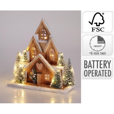 PAESAGGIO NATALE LEGNO 30 LED 32X12X33